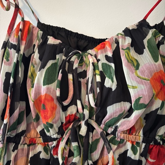 NWT En Saison Eden Chiffon Tank Top Blk Multicolor Floral Adjustable Tied Blouse - Picture 6 of 8